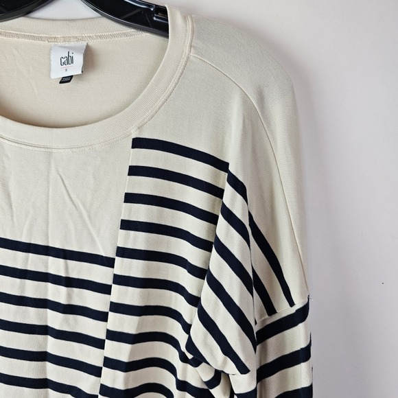 CABI Box Stripe Pullover Black Cream Stretch Small Long Sleeve‎ Shirt Top Casual - Picture 8 of 8
